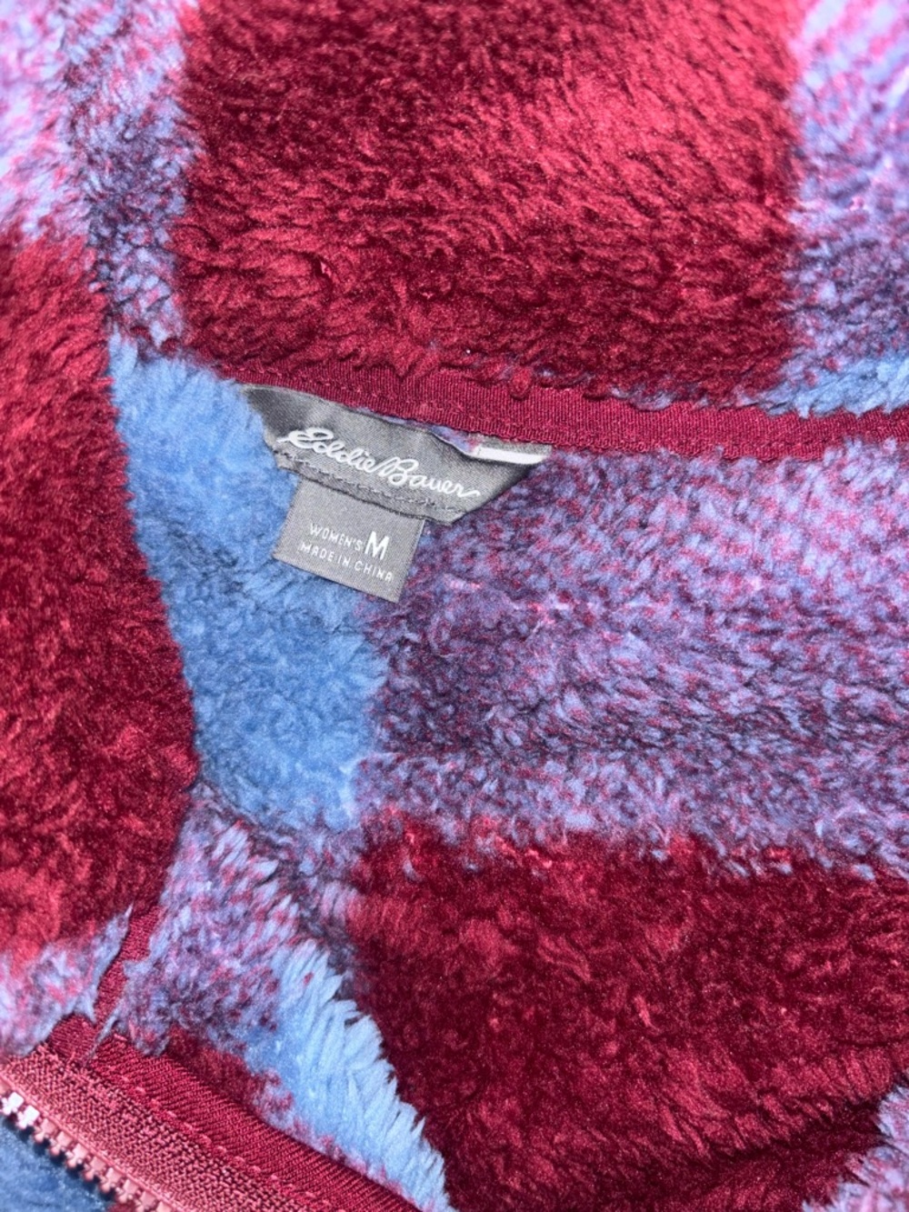 Eddie Bauer Plush Fleece Quarter Zip Pullover Buffalo Plaid Cozy Soft Size M - Picture 3 of 4